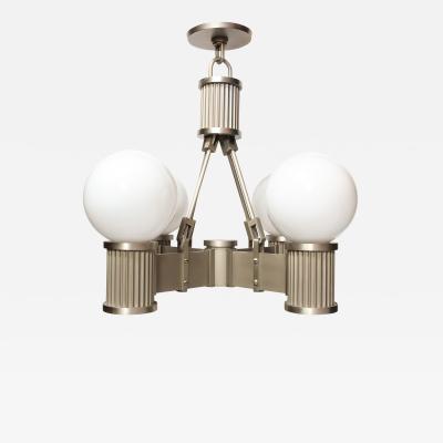 Art Deco Revival Four Arm Brushed Nickel Frosted Glass Chandelier