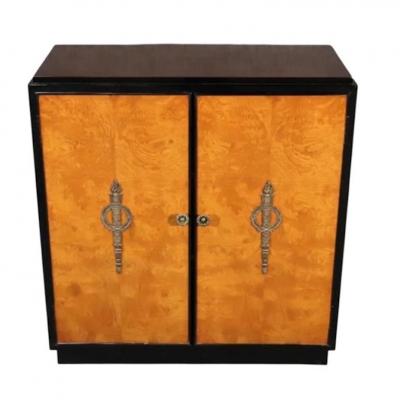 Art Deco Rosewood Burl Walnut 2 Door Dry Bar Cabinet