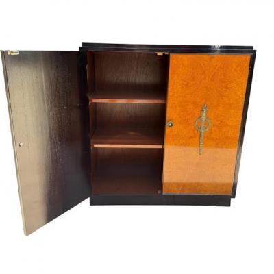 Art Deco Rosewood Burl Walnut 2 Door Dry Bar Cabinet