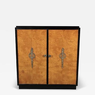 Art Deco Rosewood Burl Walnut 2 Door Dry Bar Cabinet