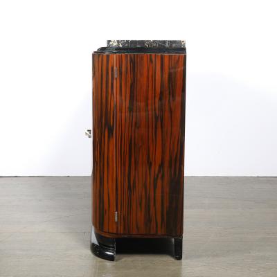 Art Deco Rosewood Walnut Black Lacquer Bar Cabinet w Porto Marble Top