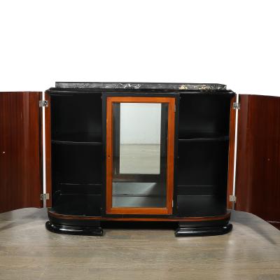 Art Deco Rosewood Walnut Black Lacquer Bar Cabinet w Porto Marble Top