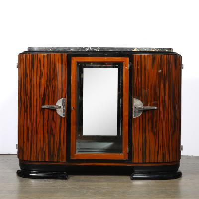 Art Deco Rosewood Walnut Black Lacquer Bar Cabinet w Porto Marble Top