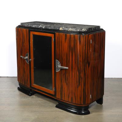 Art Deco Rosewood Walnut Black Lacquer Bar Cabinet w Porto Marble Top