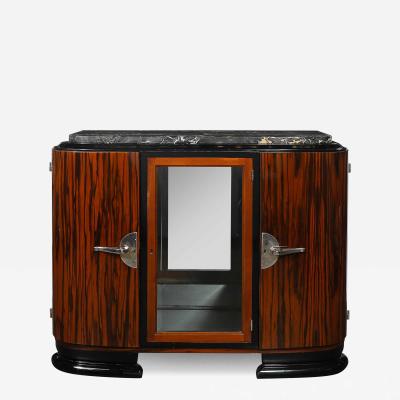 Art Deco Rosewood Walnut Black Lacquer Bar Cabinet w Porto Marble Top