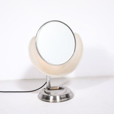 Art Deco Round Frosted Glass and Chrome Vanity Mirror