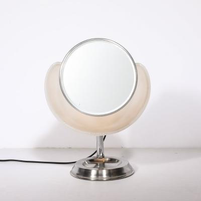 Art Deco Round Frosted Glass and Chrome Vanity Mirror