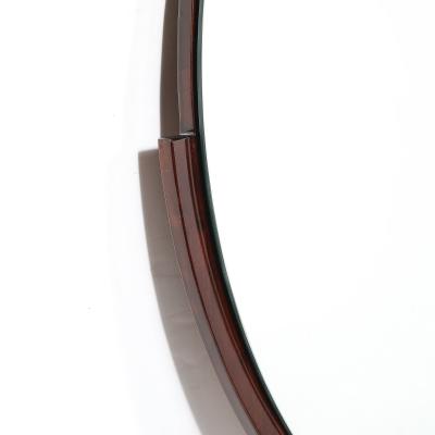 Art Deco Round Mirror with Walnut Black Lacquer Half Border Detailing