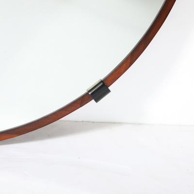 Art Deco Round Mirror with Walnut Black Lacquer Half Border Detailing