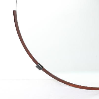 Art Deco Round Mirror with Walnut Black Lacquer Half Border Detailing