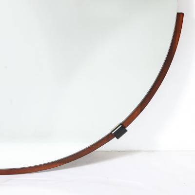 Art Deco Round Mirror with Walnut Black Lacquer Half Border Detailing