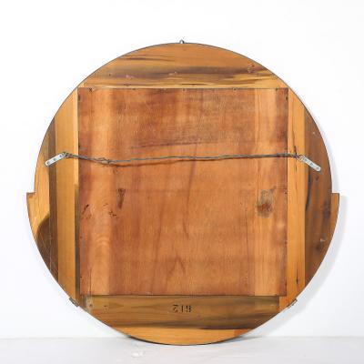 Art Deco Round Mirror with Walnut Black Lacquer Half Border Detailing