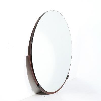 Art Deco Round Mirror with Walnut Black Lacquer Half Border Detailing