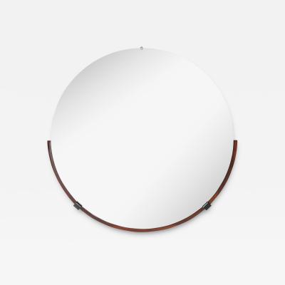 Art Deco Round Mirror with Walnut Black Lacquer Half Border Detailing