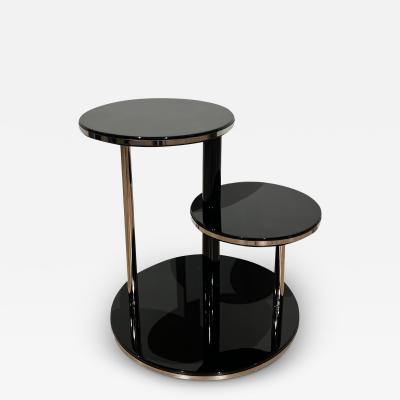 Art Deco Round Side Table Black Lacquer Chrome Metal Trims France circa 1930