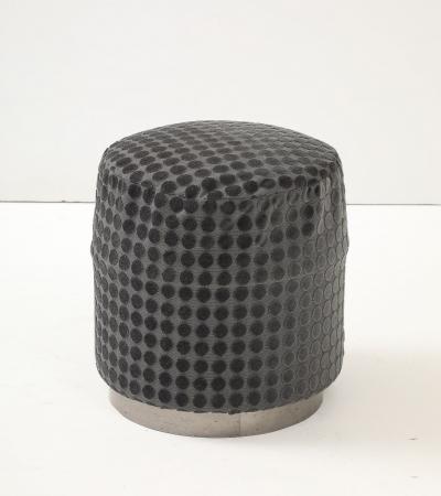 Art Deco Round Textured Ottoman with Metal Base French 1920s