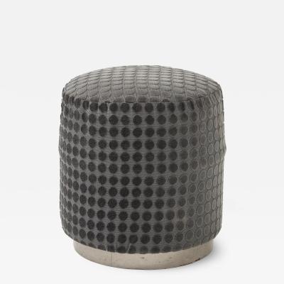 Art Deco Round Textured Ottoman with Metal Base French 1920s