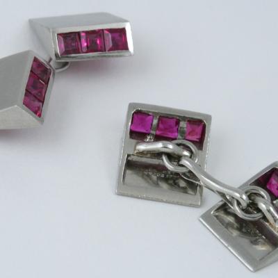 Art Deco Ruby and Platinum Cuff Links