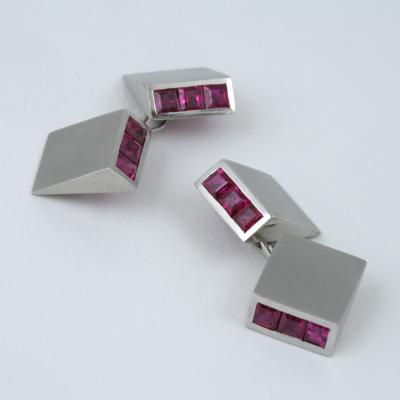 Art Deco Ruby and Platinum Cuff Links
