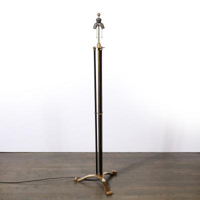 Art Deco Scroll Form Base Machine Age Cylindrical Vitrolite Bronze Floor Lamp