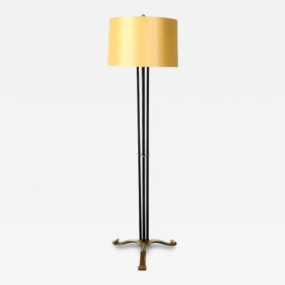 Art Deco Scroll Form Base Machine Age Cylindrical Vitrolite Bronze Floor Lamp