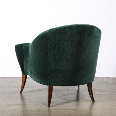 Art Deco Scroll Form Lounge Chair W Walnut Supports in Viridian Velvet Mohair