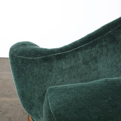 Art Deco Scroll Form Lounge Chair W Walnut Supports in Viridian Velvet Mohair