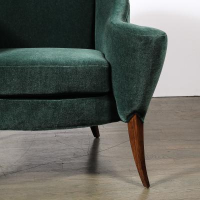 Art Deco Scroll Form Lounge Chair W Walnut Supports in Viridian Velvet Mohair