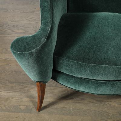 Art Deco Scroll Form Lounge Chair W Walnut Supports in Viridian Velvet Mohair