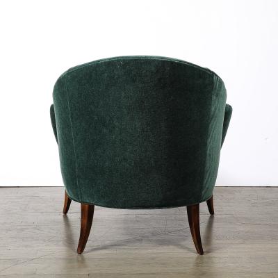 Art Deco Scroll Form Lounge Chair W Walnut Supports in Viridian Velvet Mohair