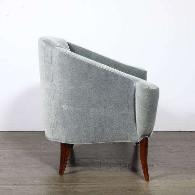 Art Deco Scroll Form Lounge Chair w Walnut Supports Powder Blue Velvet Mohair