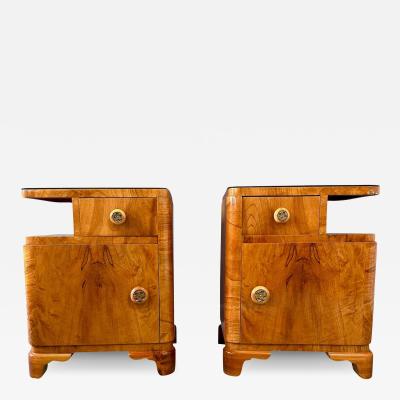 Art Deco Sculptural Nightstands With Bookmatched Burl Veneer