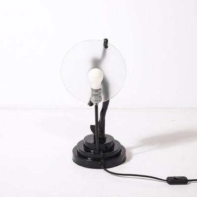 Art Deco Sculptural Nude Table Lamp in Black Enamel Frosted Glass