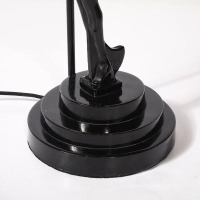Art Deco Sculptural Nude Table Lamp in Black Enamel Frosted Glass