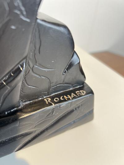 Art Deco Sculpture of a Deer and Panther by Rochard White Gold France c 1930