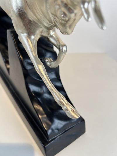 Art Deco Sculpture of a Deer and Panther by Rochard White Gold France c 1930