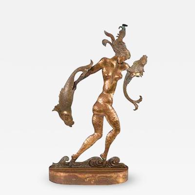 Art Deco Sculpture of a Nude Woman Carrying Fish in the style of Hagenauer