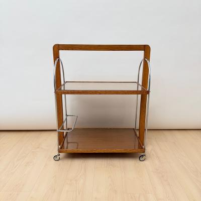 Art Deco Serving Trolley Oak wood Chrome and Glass France circa 1930