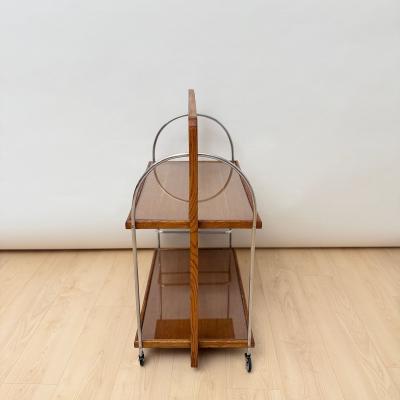 Art Deco Serving Trolley Oak wood Chrome and Glass France circa 1930