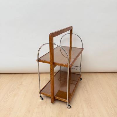 Art Deco Serving Trolley Oak wood Chrome and Glass France circa 1930