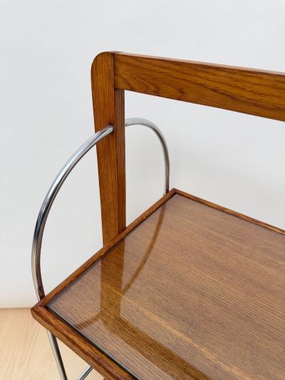 Art Deco Serving Trolley Oak wood Chrome and Glass France circa 1930