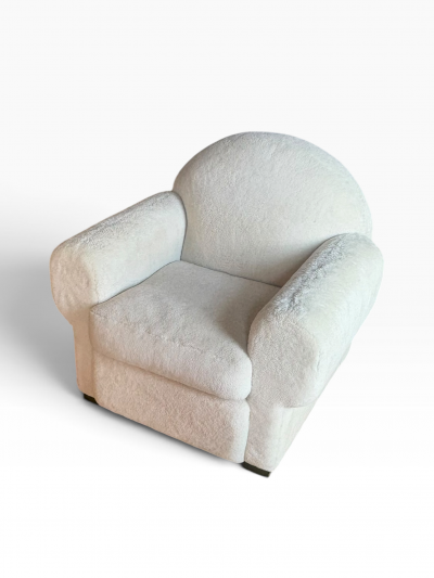 Art Deco Shearling Club Chair and Ottoman 1980s