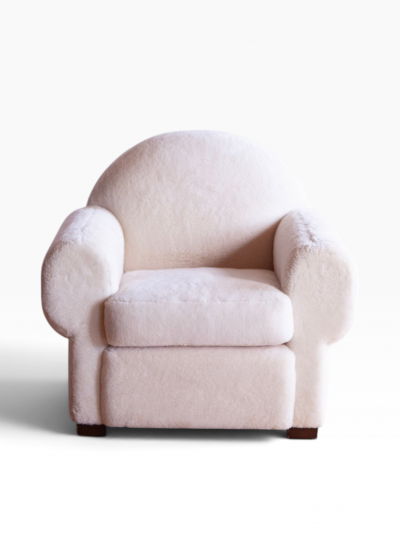 Art Deco Shearling Club Chair and Ottoman 1980s