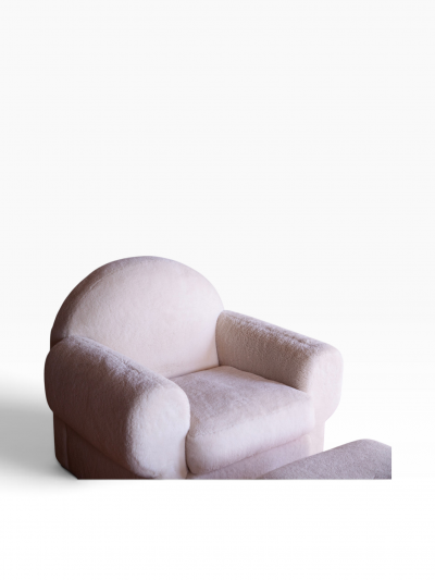 Art Deco Shearling Club Chair and Ottoman 1980s