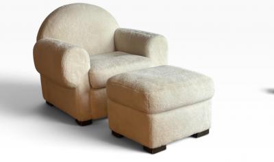 Art Deco Shearling Club Chair and Ottoman 1980s