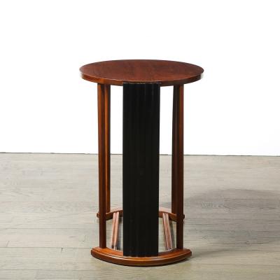 Art Deco Side Table in Book Matched Walnut Black Lacquer Fluted Supports