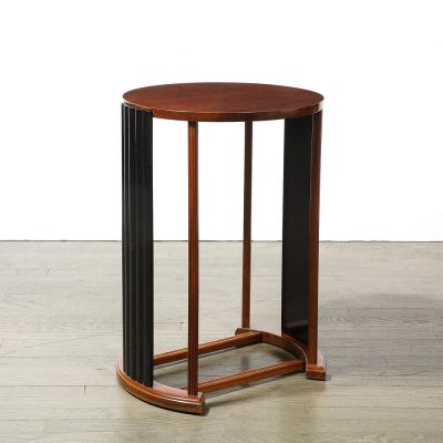 Art Deco Side Table in Book Matched Walnut Black Lacquer Fluted Supports
