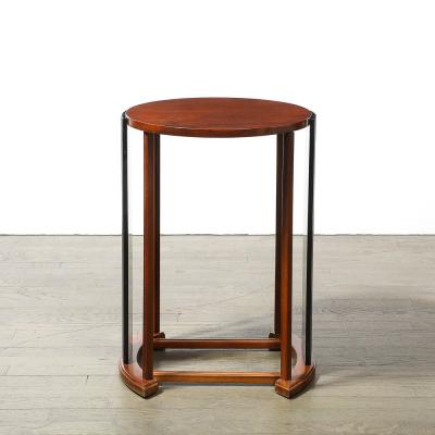 Art Deco Side Table in Book Matched Walnut Black Lacquer Fluted Supports