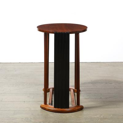 Art Deco Side Table in Book Matched Walnut Black Lacquer Fluted Supports
