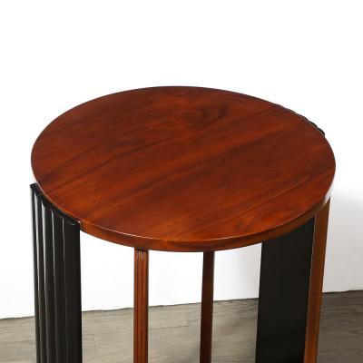 Art Deco Side Table in Book Matched Walnut Black Lacquer Fluted Supports